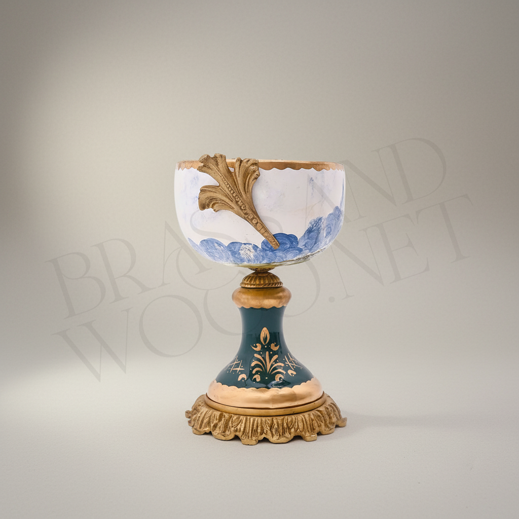 Sèvres-Style Ceramic & Brass Vase Set - Galant Scene Teal & White Hand-Painted Urn with Centrepiece — Antique Gold