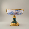 Sèvres-Style Ceramic & Brass Vase Set - Galant Scene Teal & White Hand-Painted Urn with Centrepiece — Gold