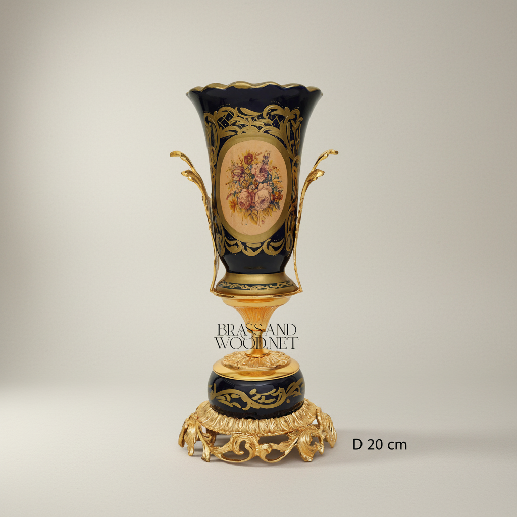 Sèvres-Style Cobalt Ceramic Trophy Vase with Gilt Brass Acanthus Mounts — Gold