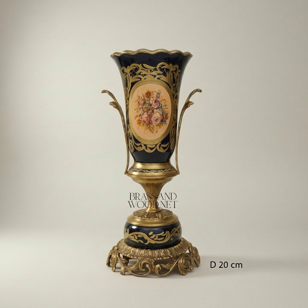 Sèvres-Style Cobalt Ceramic Trophy Vase with Gilt Brass Acanthus Mounts — Antique Gold