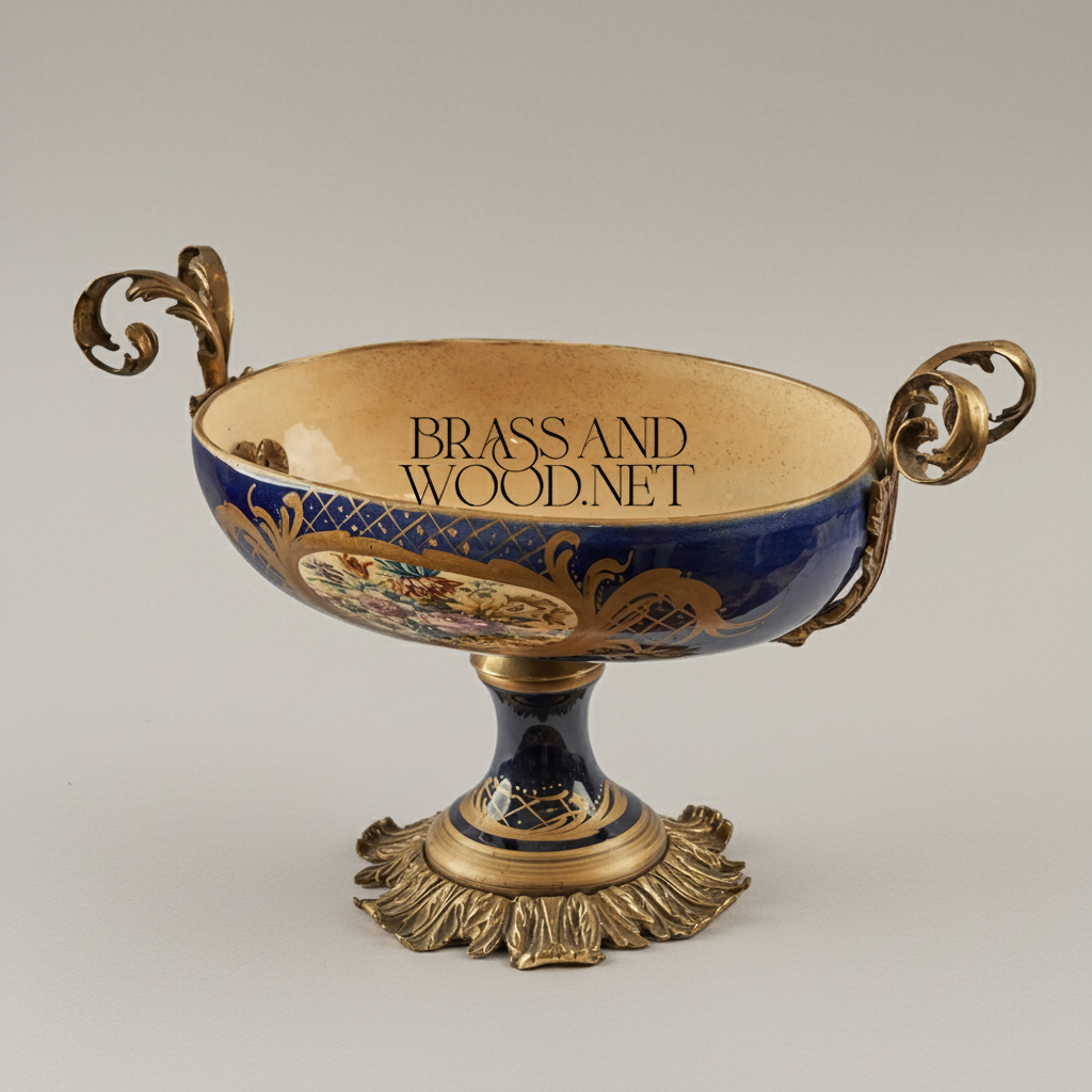 Sèvres-Style Cobalt Porcelain & Brass Garniture Set – Hand-Painted Floral Cartouches with Gilt Mounts — Antique Gold