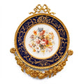 Sèvres-Style Cobalt Porcelain Decorative Wall Plate with Gilt Brass Floral Frame — Gold