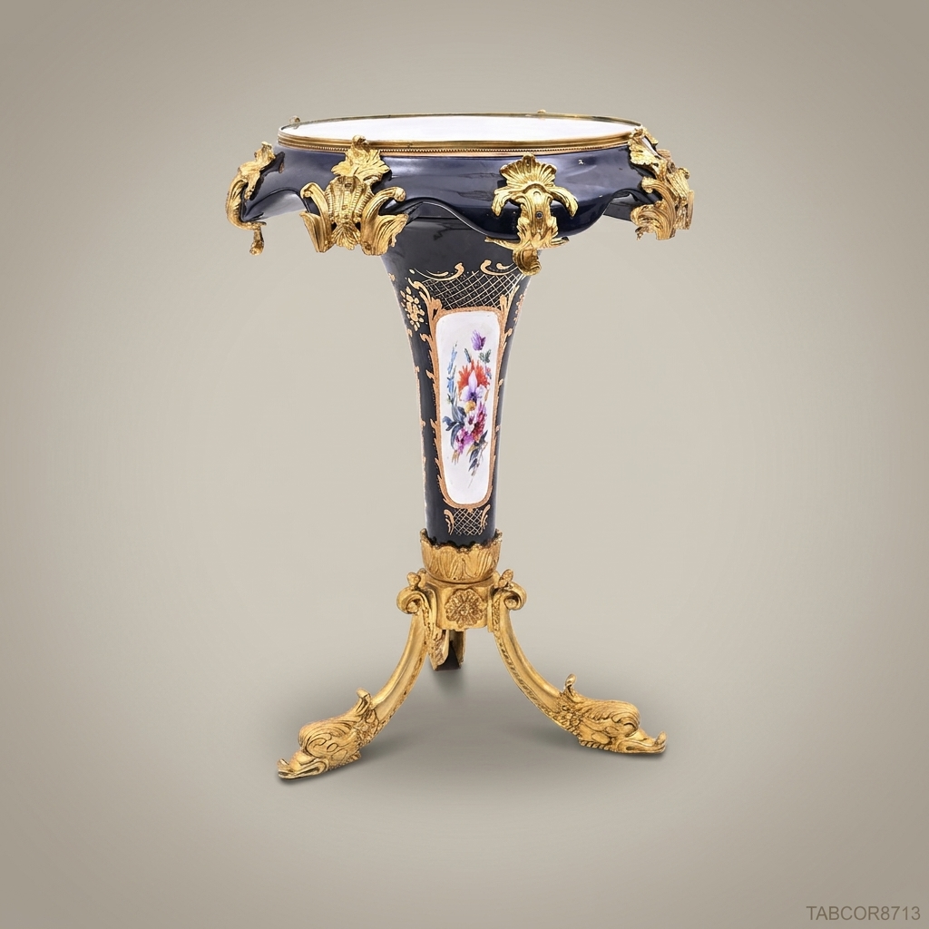 Sèvres-Style Cobalt Porcelain & Gilt Bronze Guéridon Side Table – Louis XV