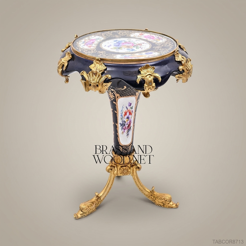 Sèvres-Style Cobalt Porcelain & Gilt Bronze Guéridon Side Table – Louis XV