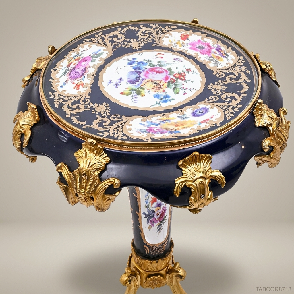 Sèvres-Style Cobalt Porcelain & Gilt Bronze Guéridon Side Table – Louis XV