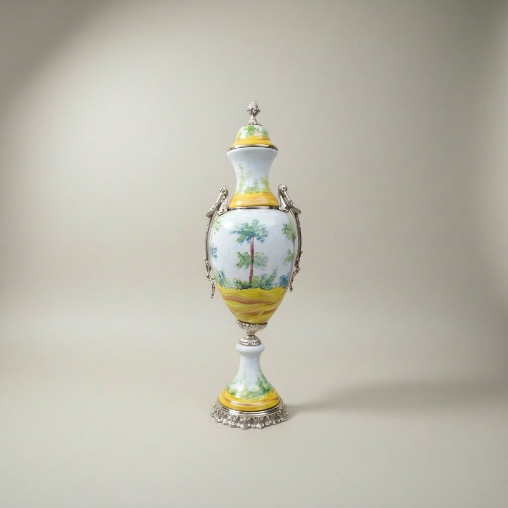 Sèvres-Style Porcelain 3-Piece Garniture Set with Hand-Painted Pastoral Scenes & Brass Mounts — Silver