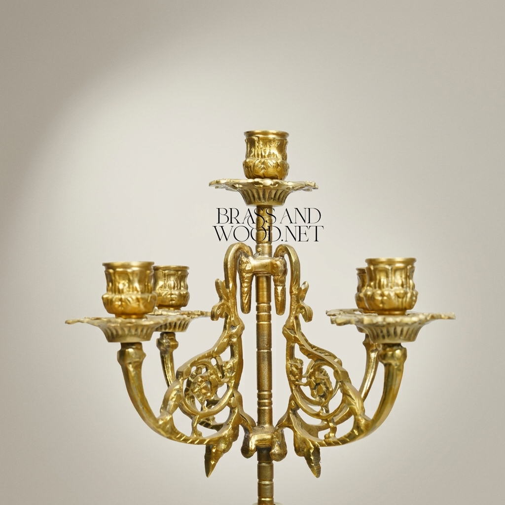 Sèvres-Style Porcelain & Brass Candelabra - Cobalt Blue Vase with 5-Arm Floral Crown — Antique Gold
