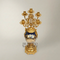 Sèvres-Style Porcelain & Brass Candelabra - Cobalt Blue Vase with 5-Arm Floral Crown — Gold