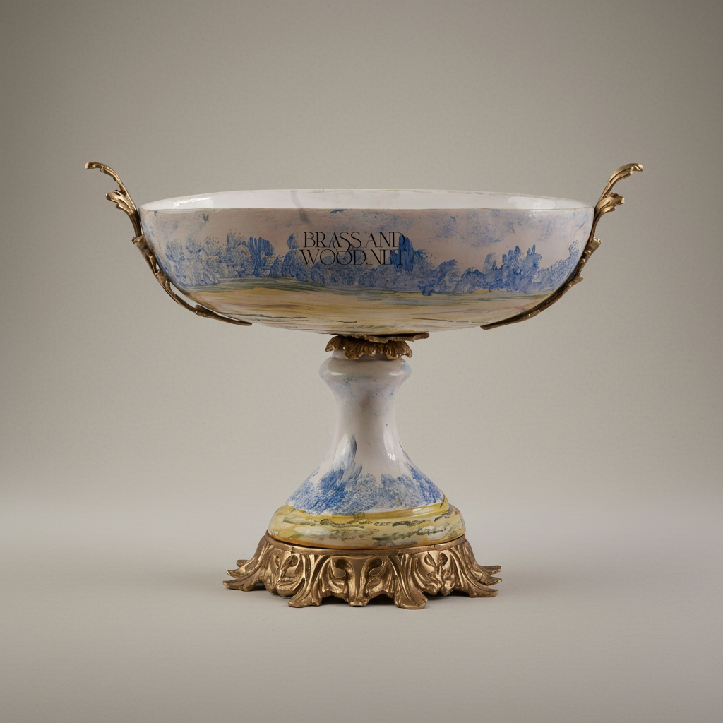 Sèvres-Style Porcelain & Brass Garniture Set - Hand-Painted Scenic Landscape Urns with Tazza — Antique Gold