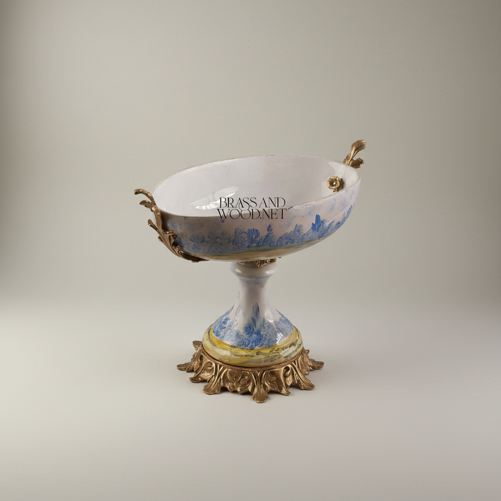 Sèvres-Style Porcelain & Brass Garniture Set - Hand-Painted Scenic Landscape Urns with Tazza — Antique Gold