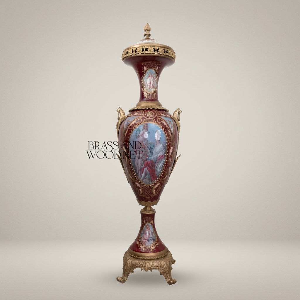 Sèvres-Style Porcelain Lidded Urn - Hand-Painted Mythological Cartouche — Antique Gold