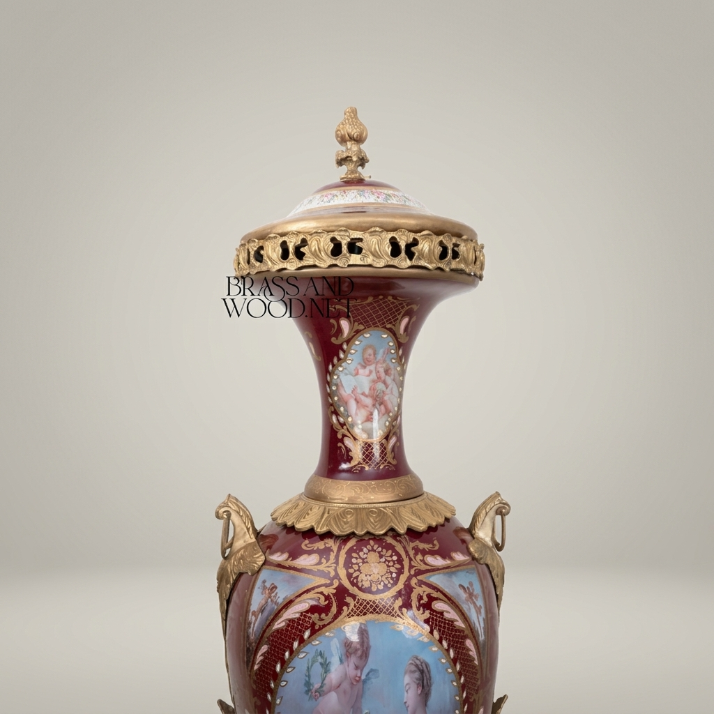 Sèvres-Style Porcelain Lidded Urn - Hand-Painted Mythological Cartouche — Antique Gold