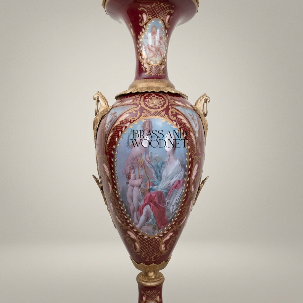 Sèvres-Style Porcelain Lidded Urn - Hand-Painted Mythological Cartouche — Antique Gold