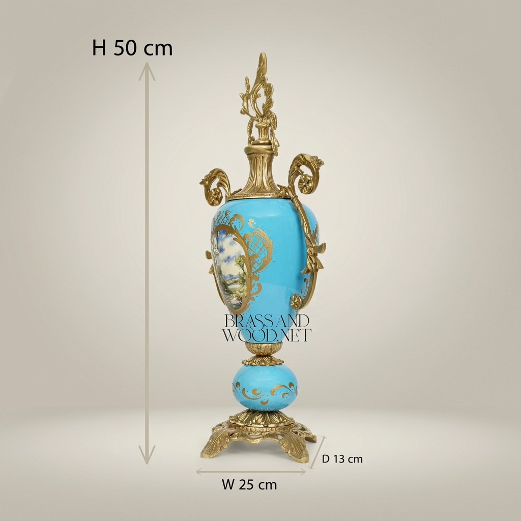 Sèvres-Style Rococo Ceramic Urn Vase with Ormolu Mounts & Hand-Painted Landscape Medallion — Antique Gold