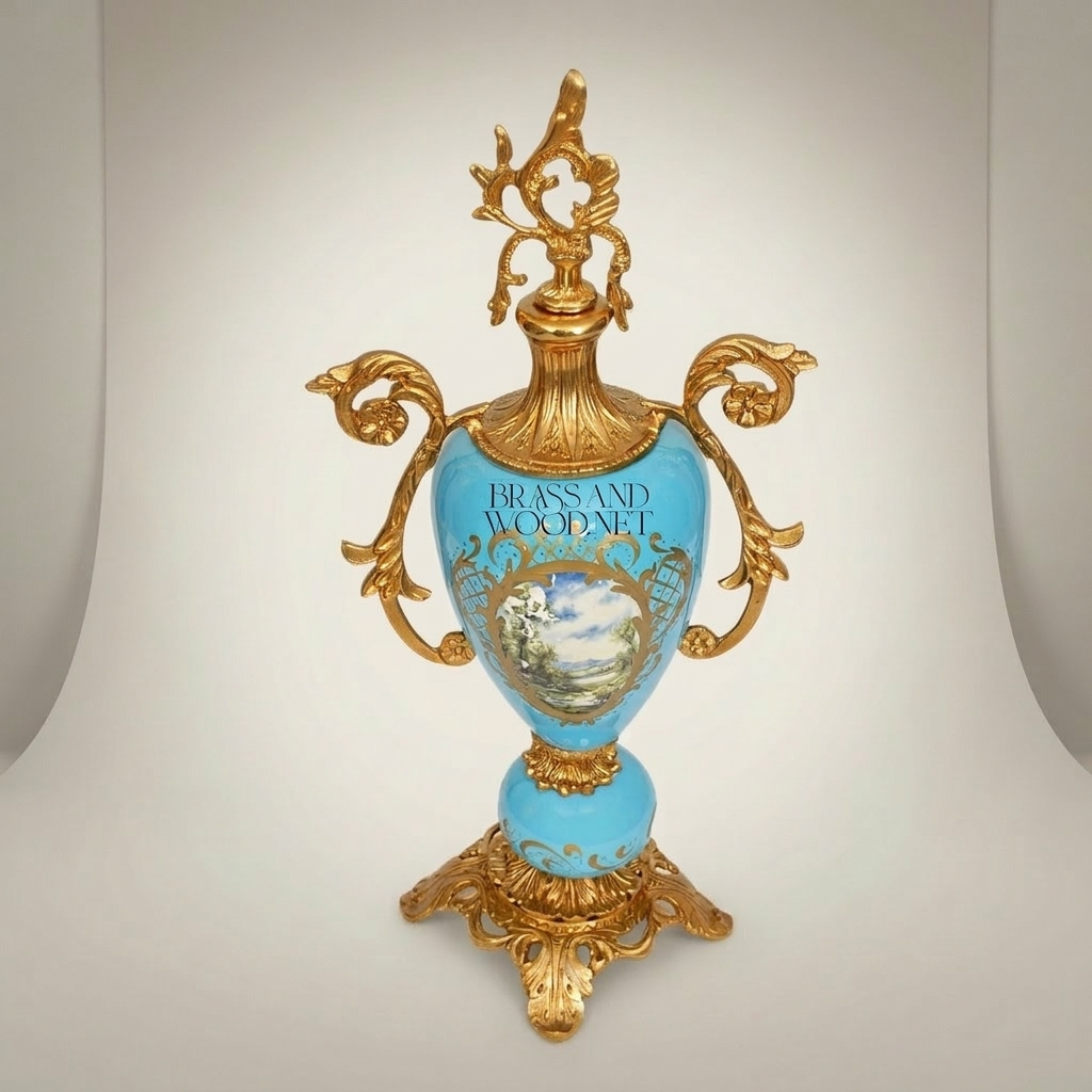 Sèvres-Style Rococo Ceramic Urn Vase with Ormolu Mounts & Hand-Painted Landscape Medallion