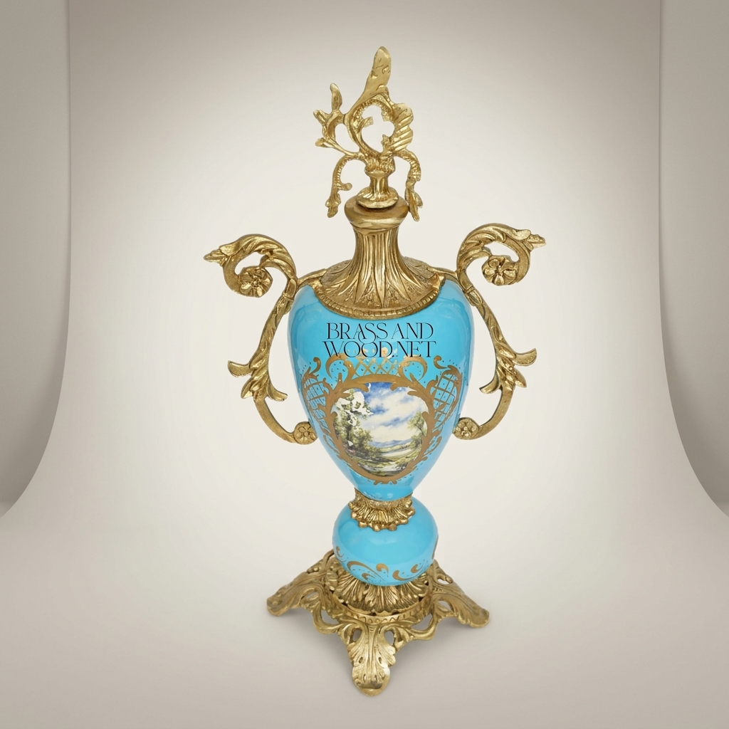 Sèvres-Style Rococo Ceramic Urn Vase with Ormolu Mounts & Hand-Painted Landscape Medallion — Antique Gold