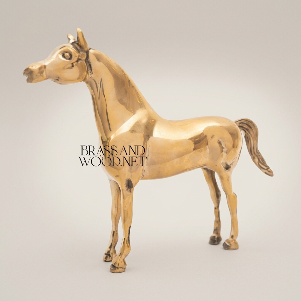 Solid Brass Equestrian Horse Figurine - Handcrafted Decorative Sculpture — Gold