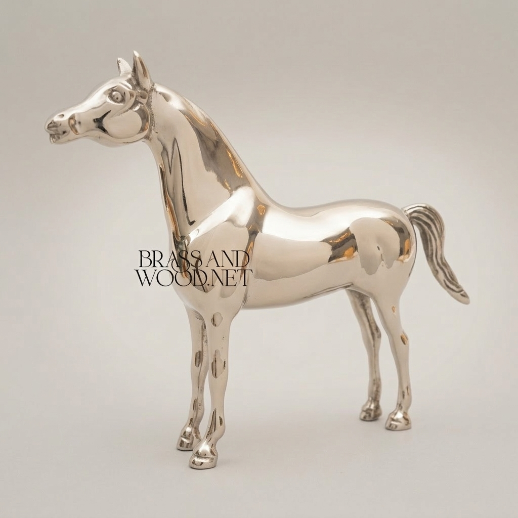 Solid Brass Equestrian Horse Figurine - Handcrafted Decorative Sculpture — Silver