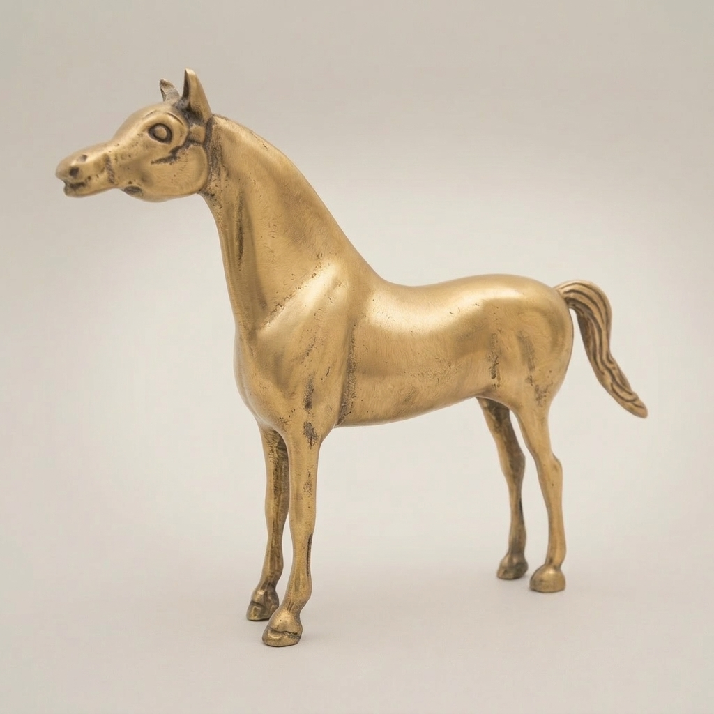 Solid Brass Equestrian Horse Figurine - Handcrafted Decorative Sculpture — Antique Gold