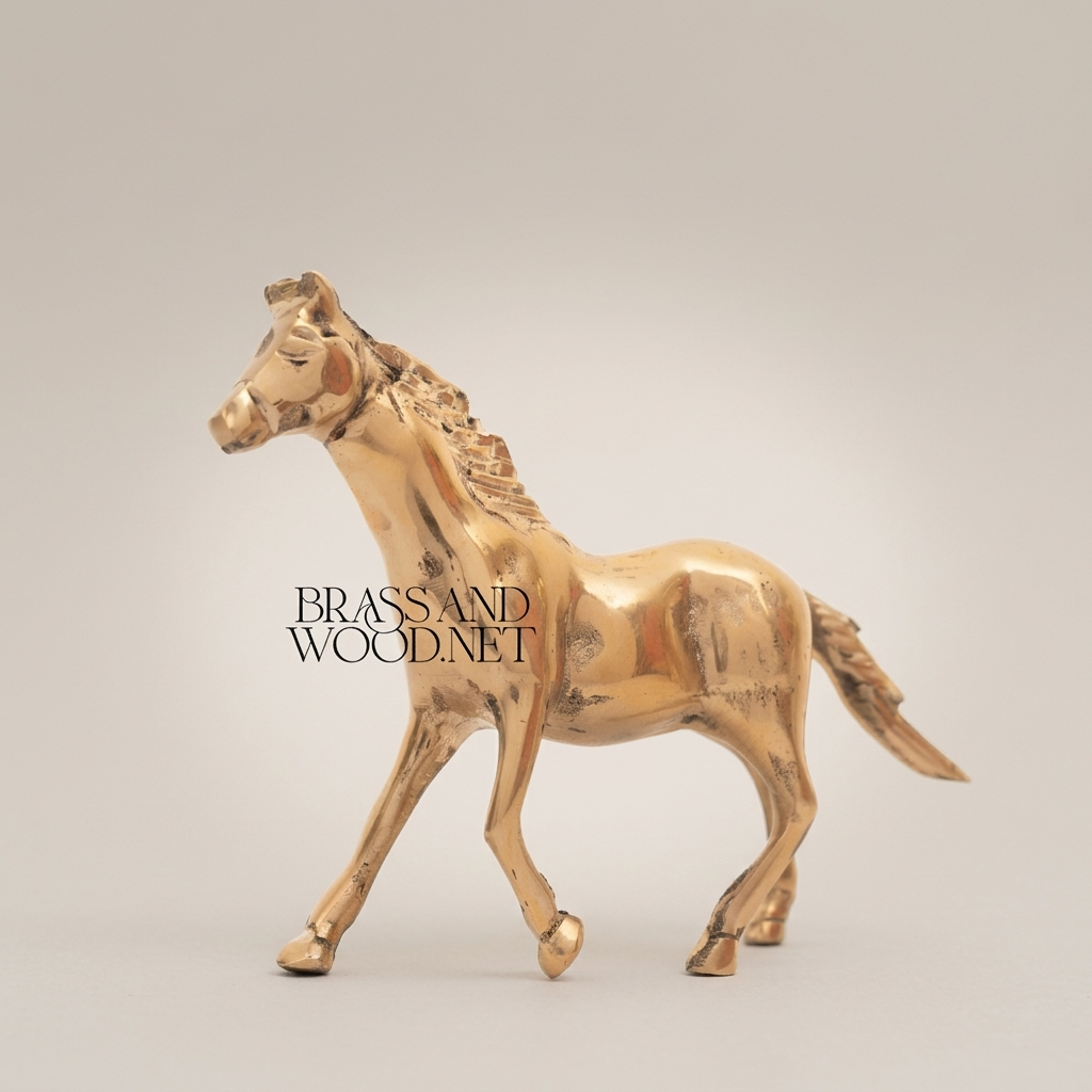 Solid Brass Equestrian Horse Figurine - Handcrafted Decorative Sculpture