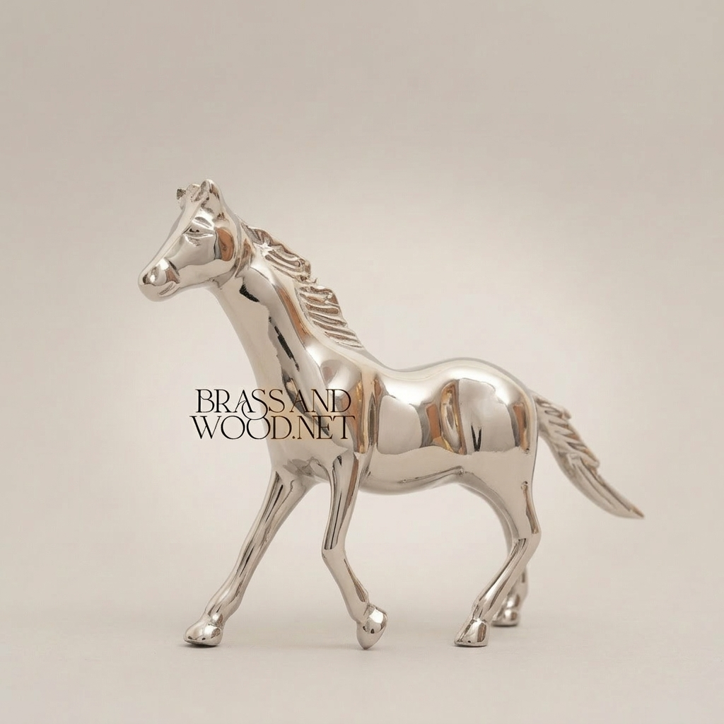 Solid Brass Equestrian Horse Figurine - Handcrafted Decorative Sculpture — Silver