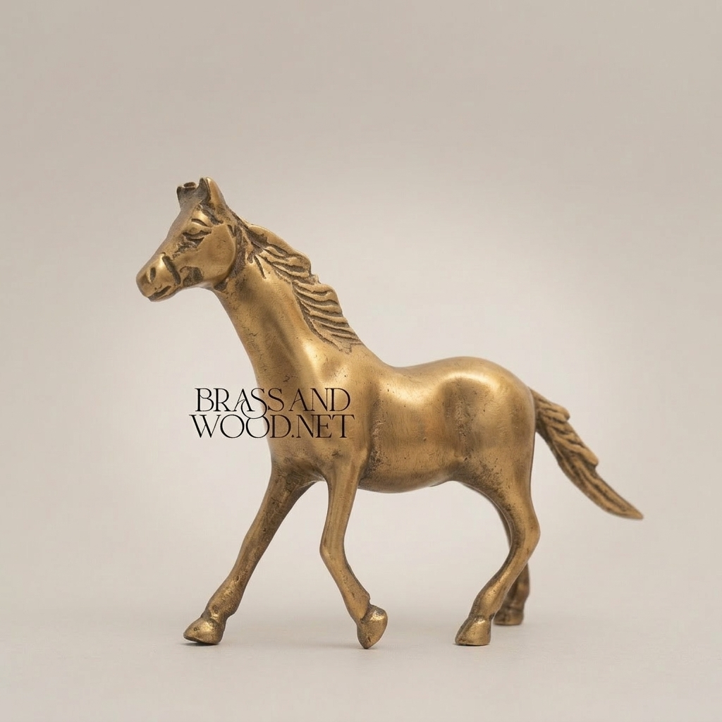 Solid Brass Equestrian Horse Figurine - Handcrafted Decorative Sculpture — Antique Gold