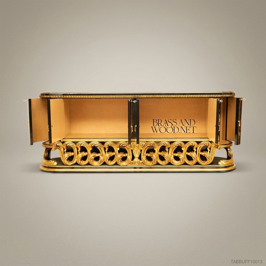 Brass & Wood Baroque Hand-Painted Floral Black Lacquer Dining Buffet — 200cm
