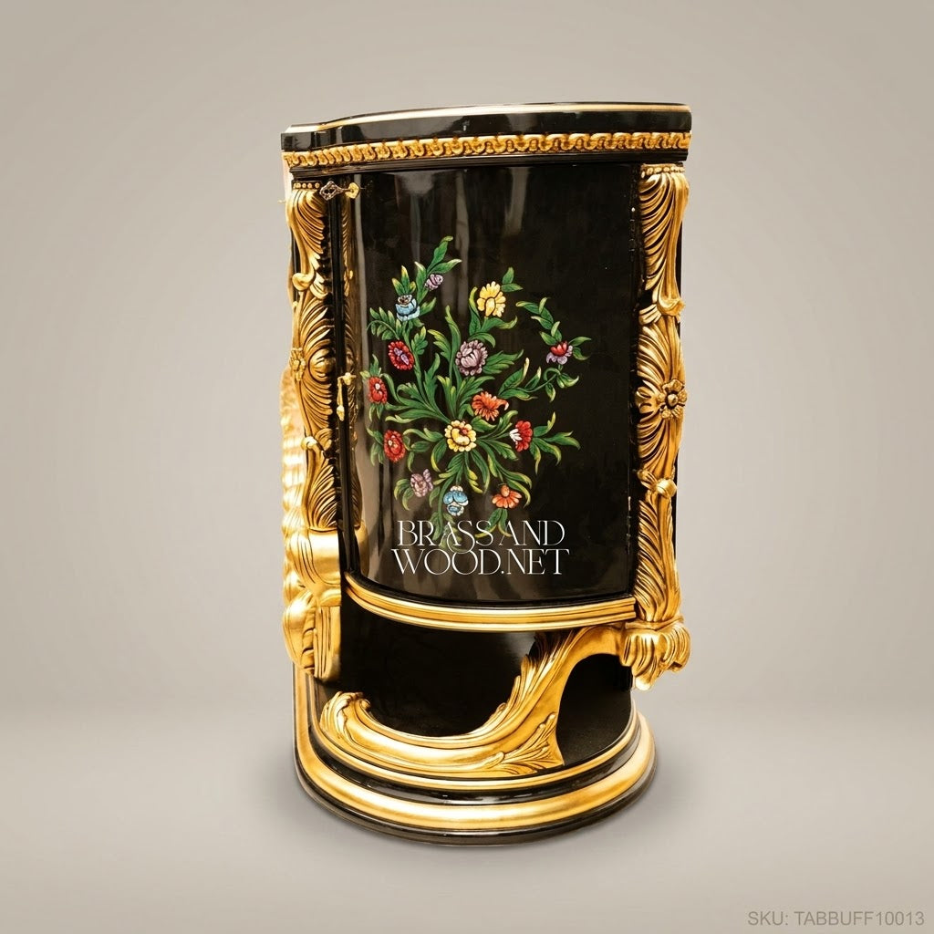 Brass & Wood Baroque Hand-Painted Floral Black Lacquer Dining Buffet — 250cm