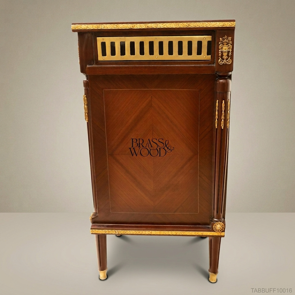 Brass & Wood Louis XVI Marquetry Buffet with Brass Gallery & Ormolu Mounts
