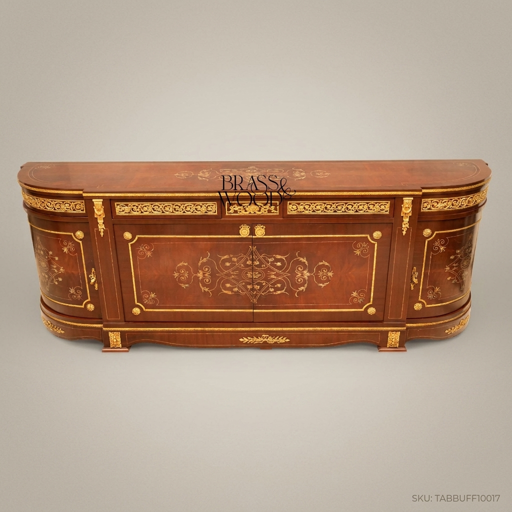 Brass & Wood Louis XVI Marquetry Buffet