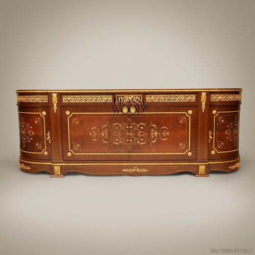Brass & Wood Louis XVI Marquetry Buffet