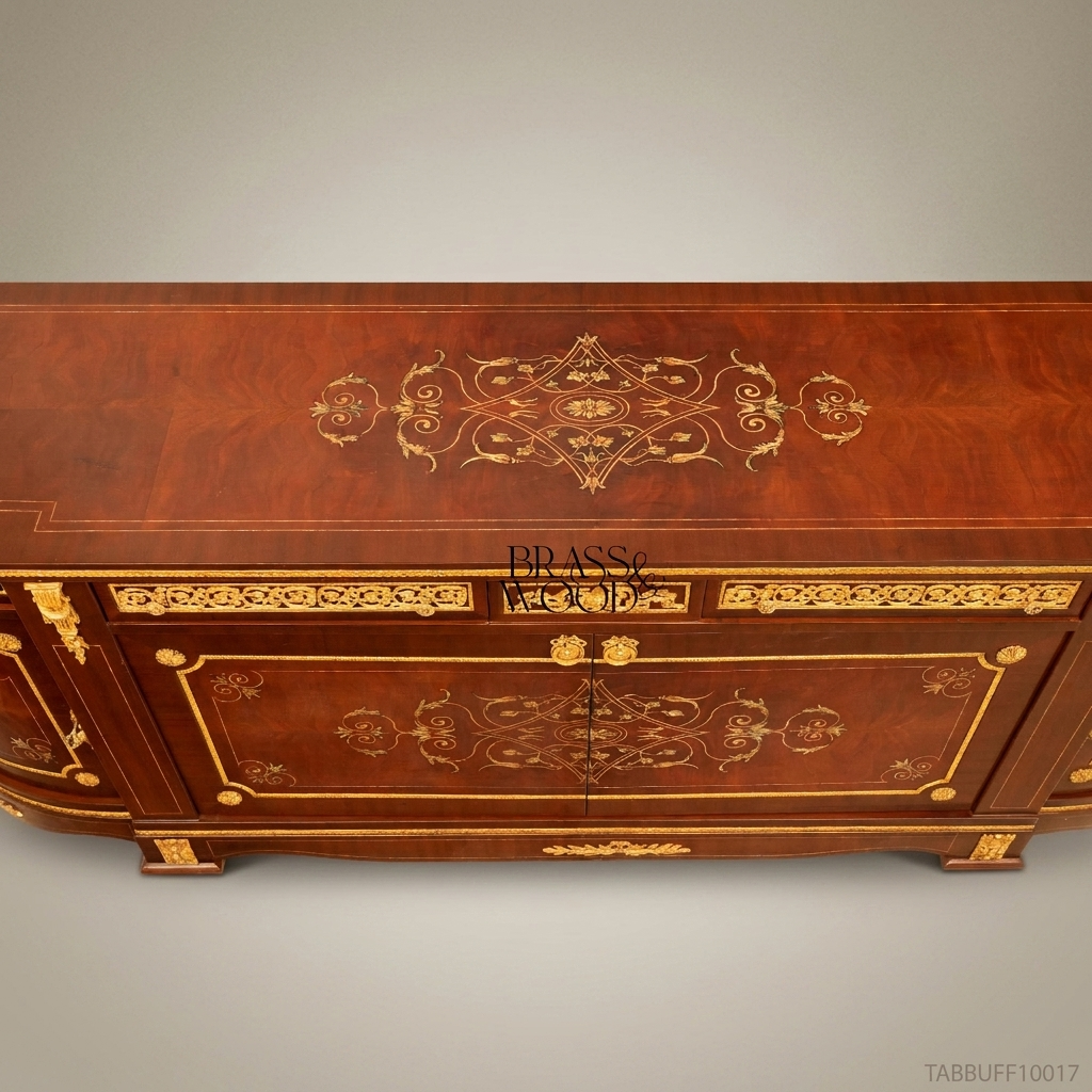 Brass & Wood Louis XVI Marquetry Buffet