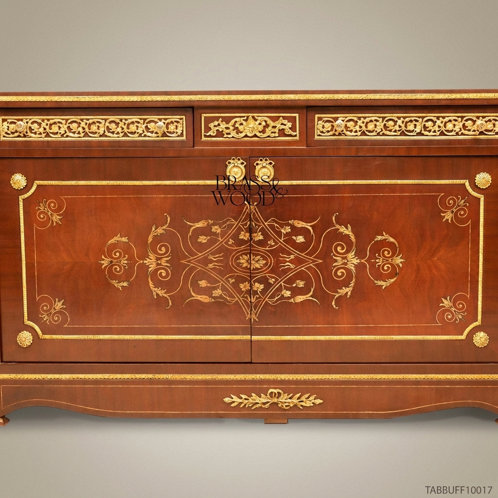 Brass & Wood Louis XVI Marquetry Buffet