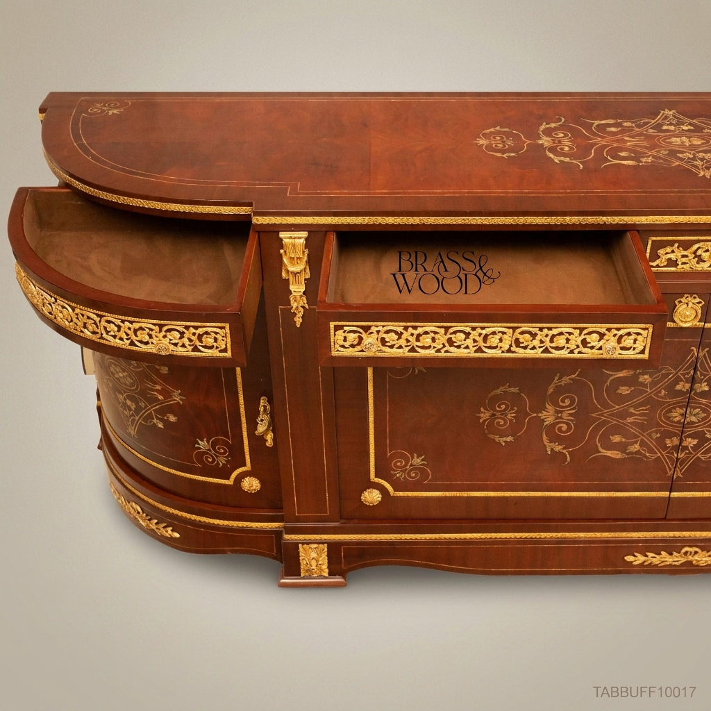 Brass & Wood Louis XVI Marquetry Buffet — 250cm