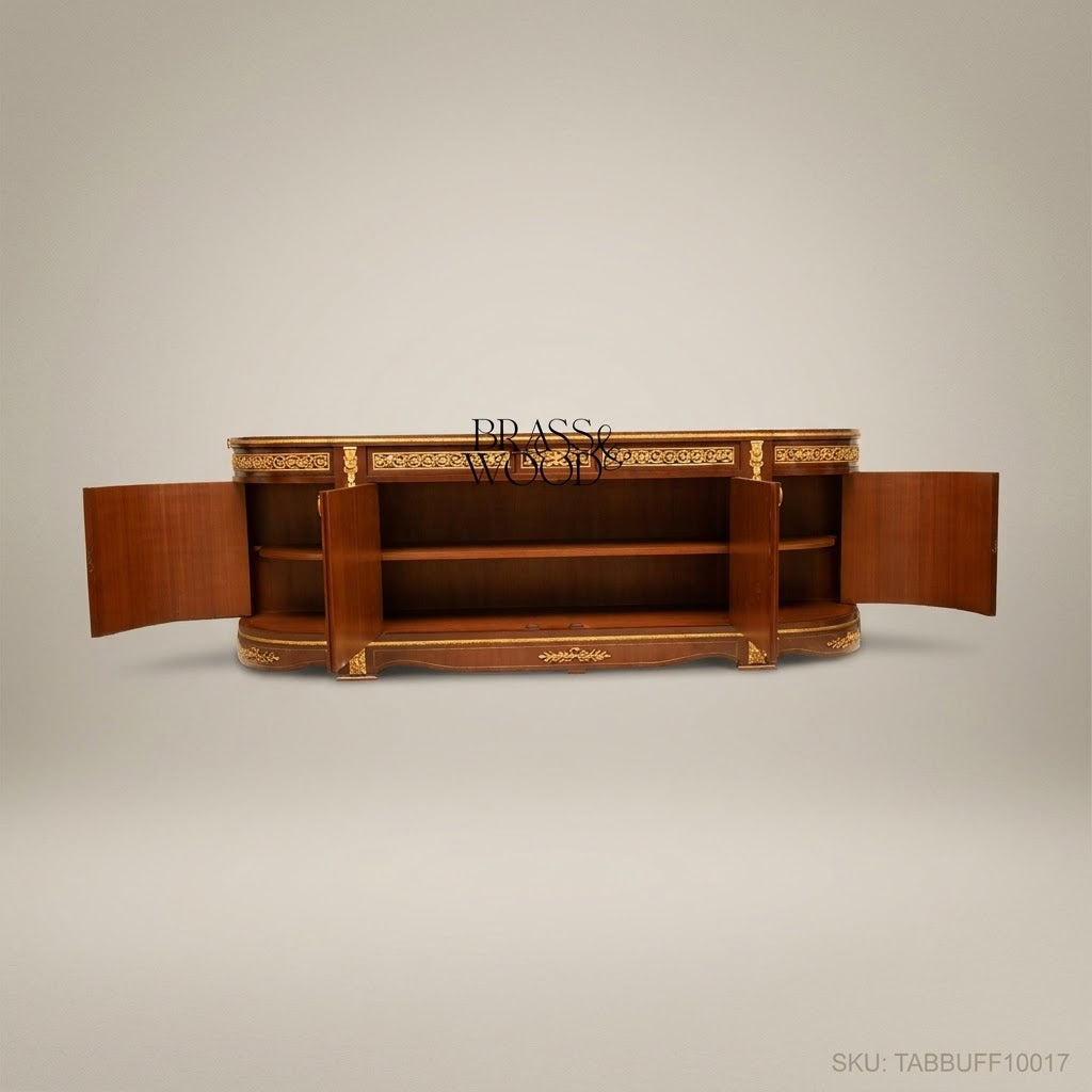 Brass & Wood Louis XVI Marquetry Buffet — 250cm