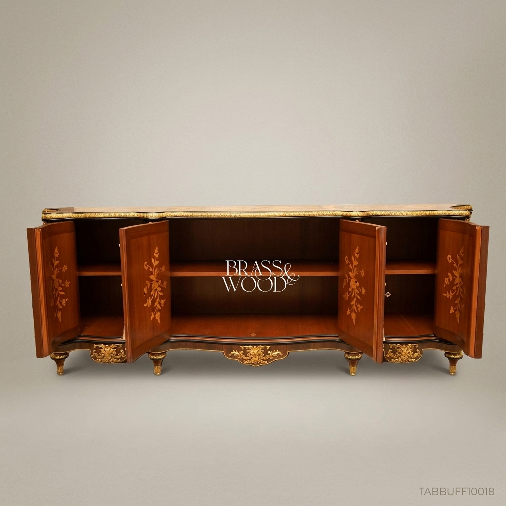 Brass & Wood Louis XV Marquetry Buffet