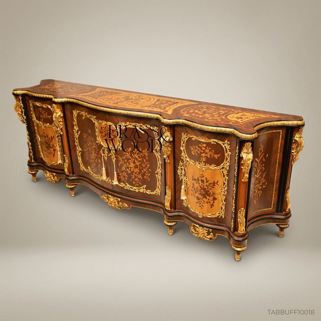 Brass & Wood Louis XV Marquetry Buffet