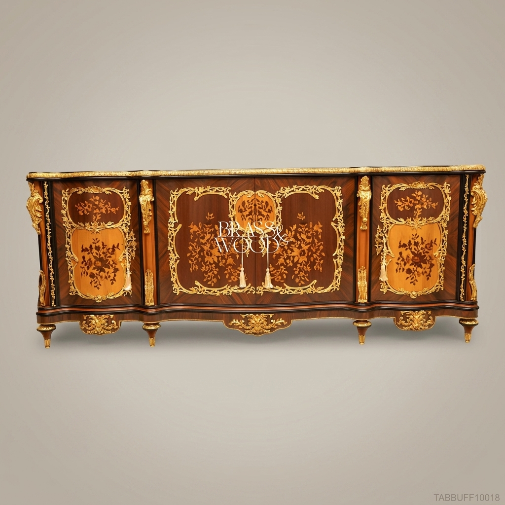 Brass & Wood Louis XV Marquetry Buffet — 200cm