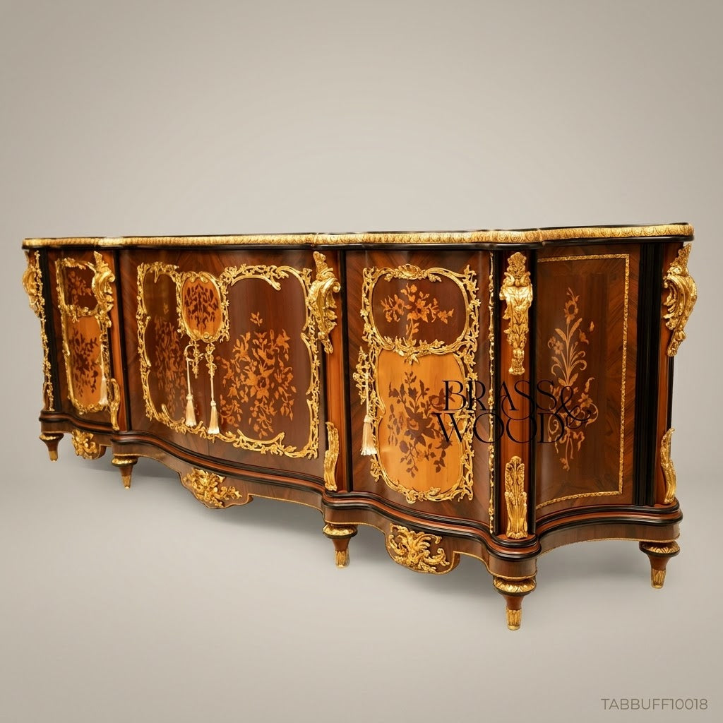 Brass & Wood Louis XV Marquetry Buffet — 250cm