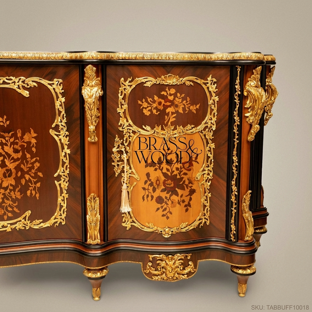 Brass & Wood Louis XV Marquetry Buffet — 250cm