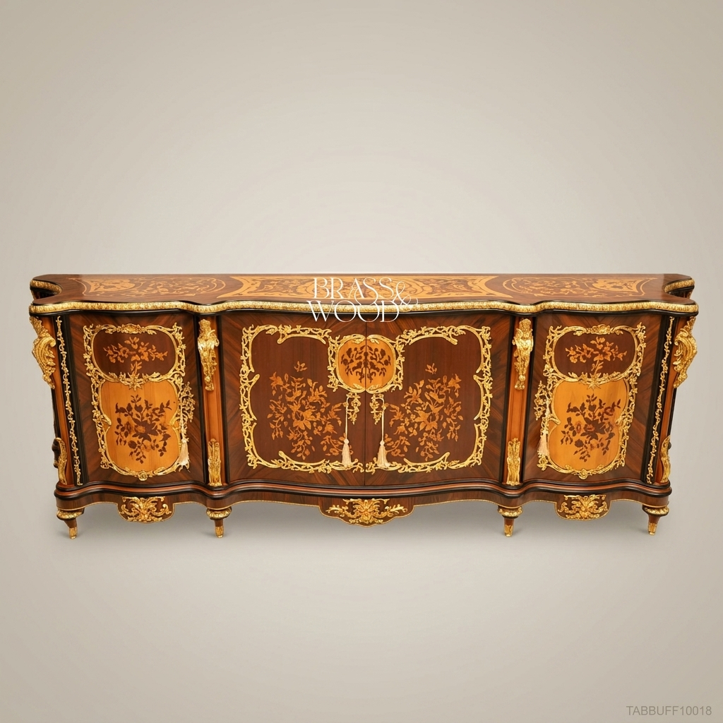 Brass & Wood Louis XV Marquetry Buffet — 250cm