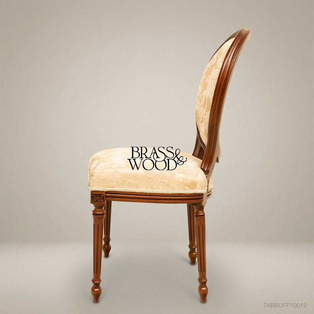 Brass & Wood Louis XVI Medallion Dining Chair — Without Arms