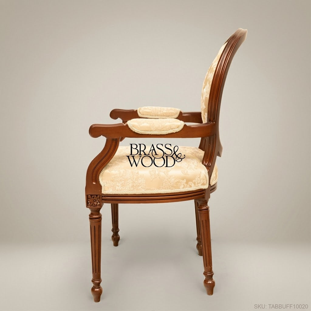 Brass & Wood Louis XVI Medallion Dining Chair — With Arms