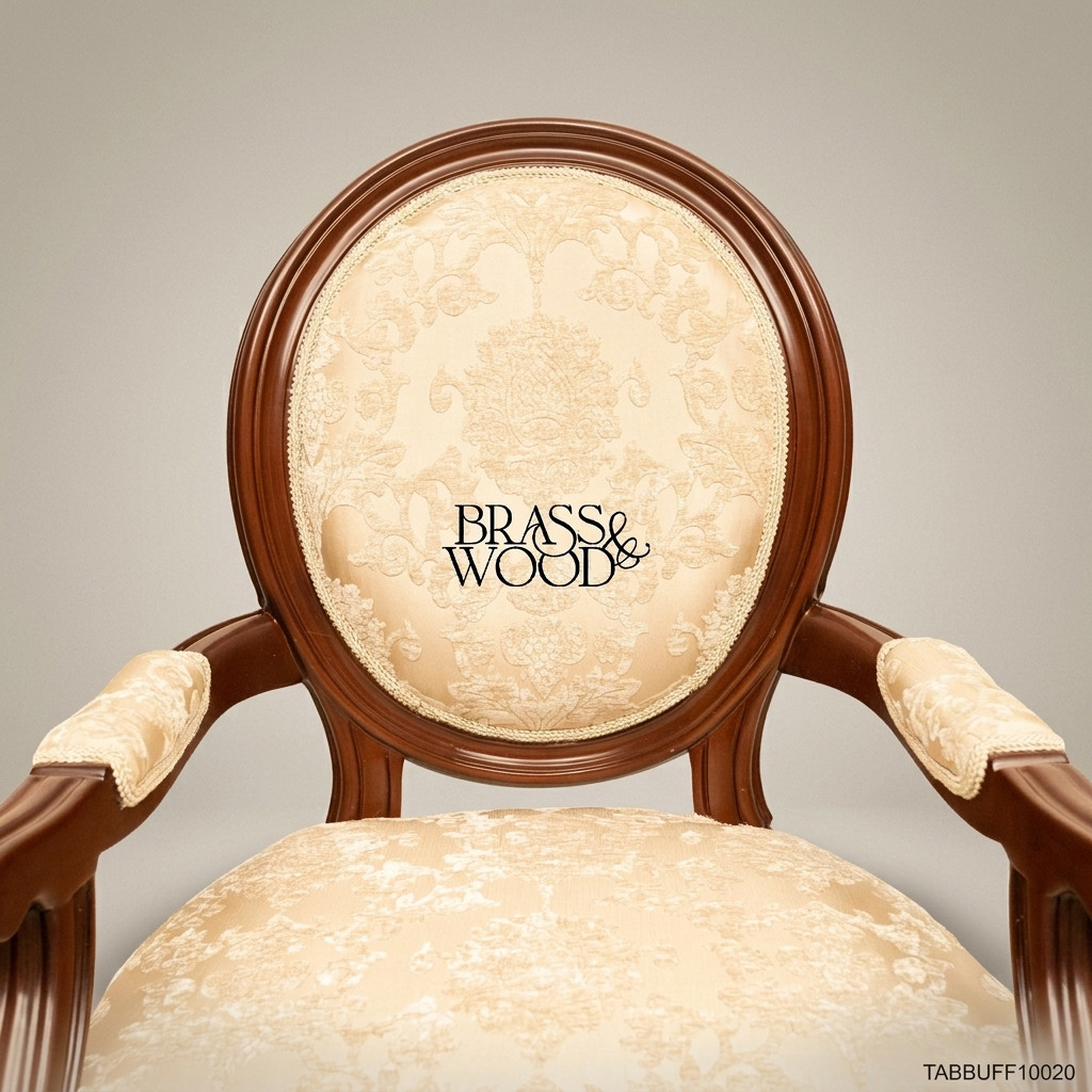 Brass & Wood Louis XVI Medallion Dining Chair — With Arms