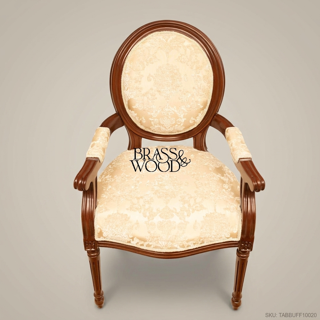 Brass & Wood Louis XVI Medallion Dining Chair — With Arms