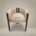 Art Deco Barrel Dining Chair in Dark Walnut Veneer & Champagne Channeled Velvet (Without Arms)