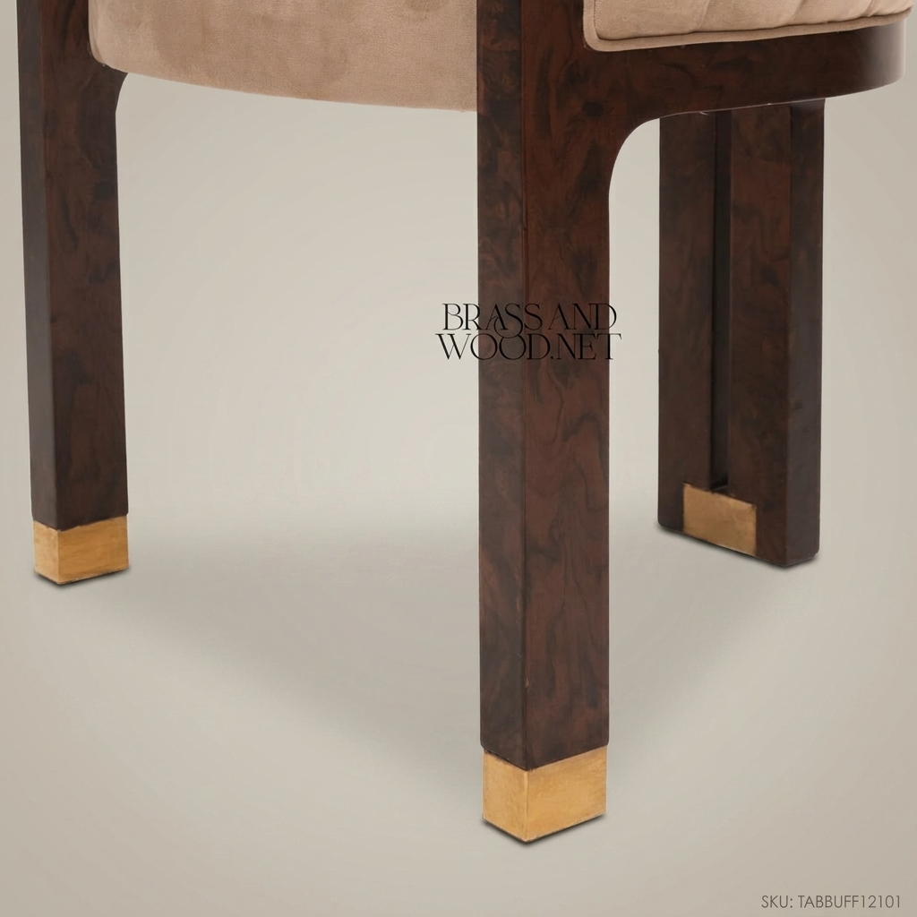 Art Deco Barrel Dining Chair in Dark Walnut Veneer & Champagne Channeled Velvet (Without Arms)