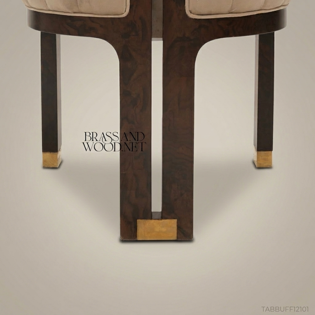 Art Deco Barrel Dining Chair in Dark Walnut Veneer & Champagne Channeled Velvet (Without Arms)