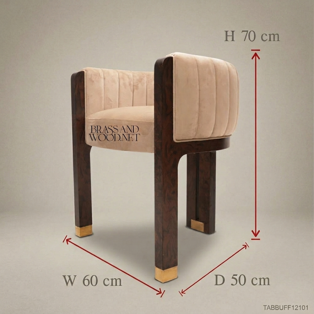 Art Deco Barrel Dining Chair in Dark Walnut Veneer & Champagne Channeled Velvet (Without Arms)