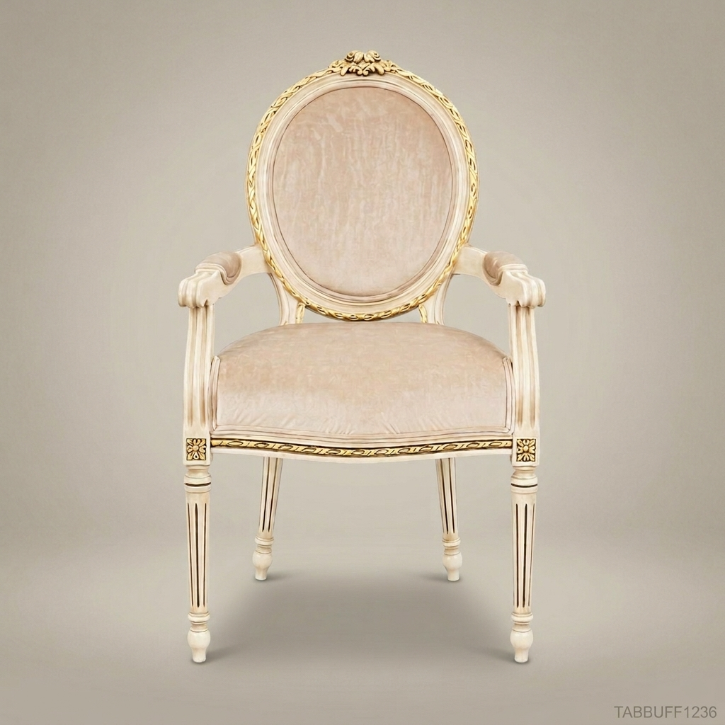 Brass & Wood Louis XVI Medallion Dining Chair — With Arms